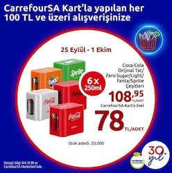Coca-Cola Orijinal Tat/Zero Sugar/Light/Fanta/Sprite Çeşitleri 6x250ml image