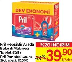 Pril Hepsi Bir Arada Bulaşık Makinesi Tableti 52'li + Pril Parlatıcı 500 ml image