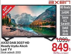 Axen AX32DAB3037 HD Ready Uydu Alıcılı Led Tv image