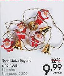 Noel Baba Figürlü Zincirli Süs 1,5 metre image
