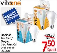 Vitone Basic 9w Sarı/Beyaz Led Ampül image