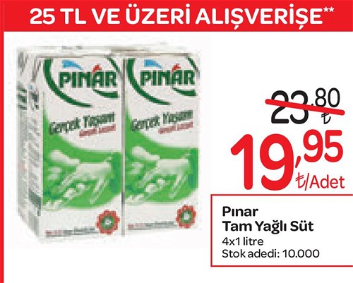 Pınar Tam Yağlı Süt 4x1 litre image