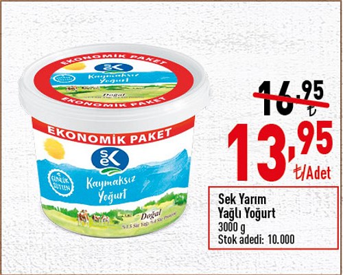 Sek Yarım Yağlı Yoğurt 3000 g image