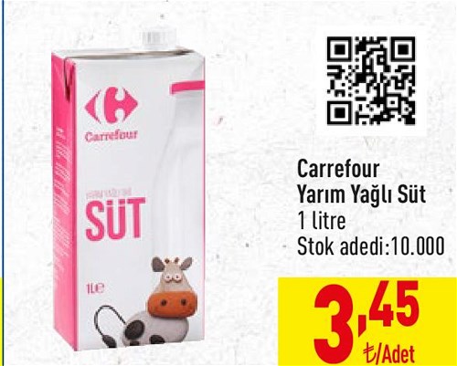 Carrefour Yarım Yağlı Süt 1 l image