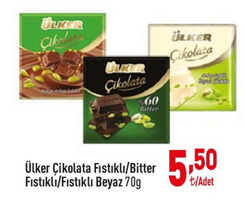 Ülker Çikolata Fıstıklı/Bitter Fıstıklı/Fıstıklı Beyaz 70 g image