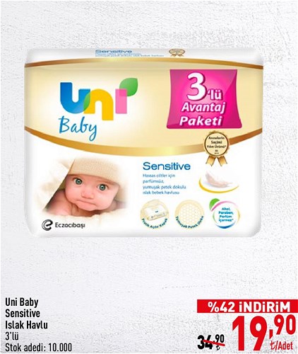 Uni Baby Sensitive Islak Havlu 3'lü image