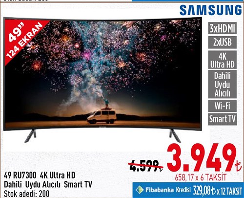 Samsung 49RU7300 4K 49 inç Ultra Hd Dahili Uydu Alıcılı Smart Tv image