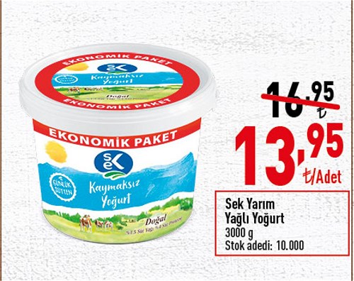 Sek Yarım Yağlı Yoğurt 3000 g image