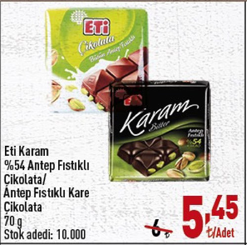 Eti Karam %54 Antep Fıstıklı Çikolata/Antep Fıstıklı Kare Çikolata 70 g image