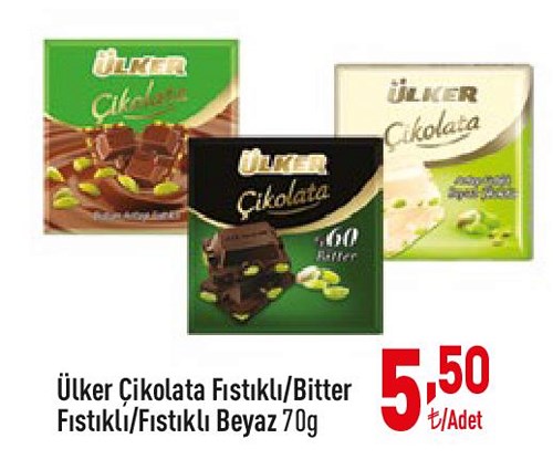 Ülker Çikolata Fıstıklı/Bitter Fıstıklı/Fıstıklı Beyaz 70 g image