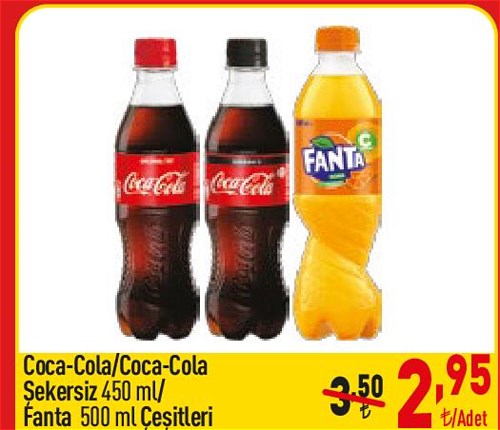 Coca Cola/Coca Cola Şekersiz 450 ml/Fanta 500 ml Çeşitleri image