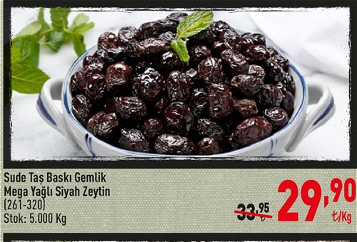 Sude Taş Baskı Gemlik Mega Yağlı Siyah Zeytin (261-320)Kg image