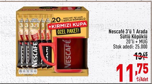 Nescafe 3'ü 1 Arada Sütlü Köpüklü 20'li+Mug image