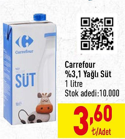 Carrefour %3,1 Yağlı Süt 1 l image