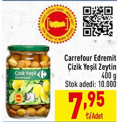 Carrefour Edremit Çizik Yeşil Zeytin 400 g  image