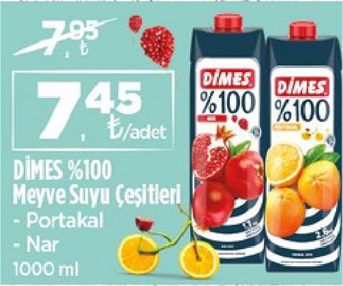 Dimes %100 Meyve Suyu Çeşitleri 1000 ml image