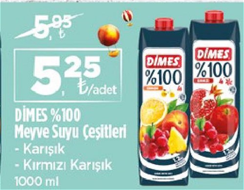 Dimes %100 Meyve Suyu Çeşitleri 1000 ml image