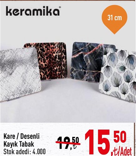 Keramika Kare/Desenli Kayık Tabak 31 cm image