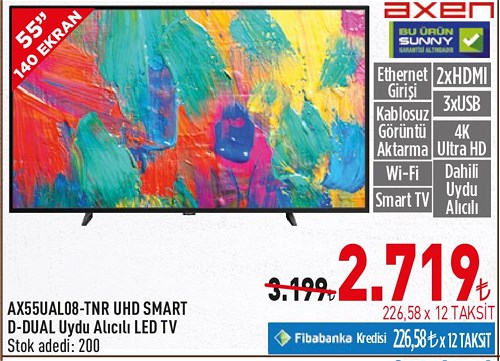 Axen AX55UAL08-TNR Uhd Smart D-Dual Uydu Alıcılı Led Tv image