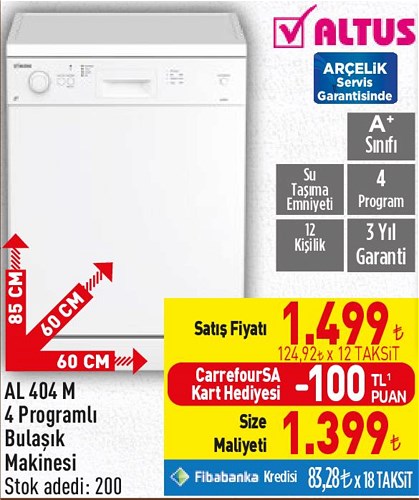 Altus AL404M 4 Programlı Bulaşık Makinesi image