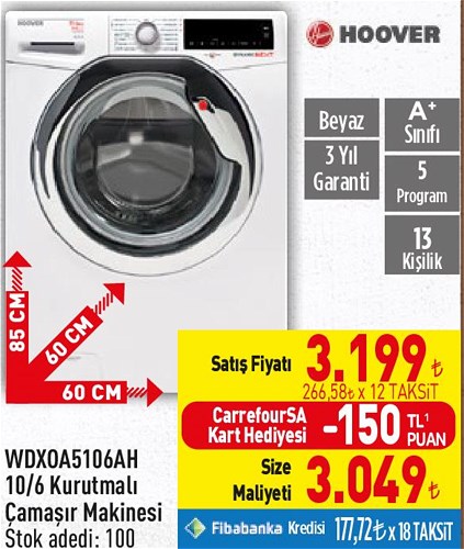 Hoover WDXOA5106AH 10/6 Kurutmalı Çamaşır Makinesi  image