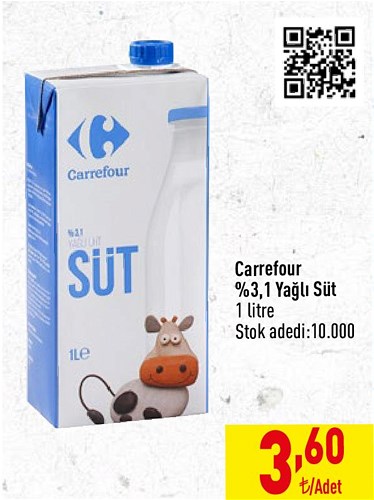 Carrefour %3,1 Yağlı Süt 1 l image