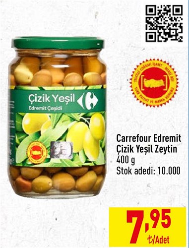 Carrefour Edremit Çizik Yeşil Zeytin 400 g  image