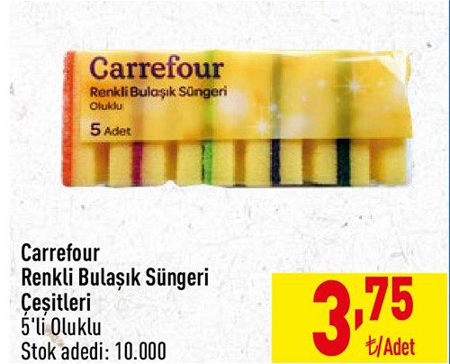 Carrefour Renkli Bulaşık Süngeri Çeşitleri 5'li image