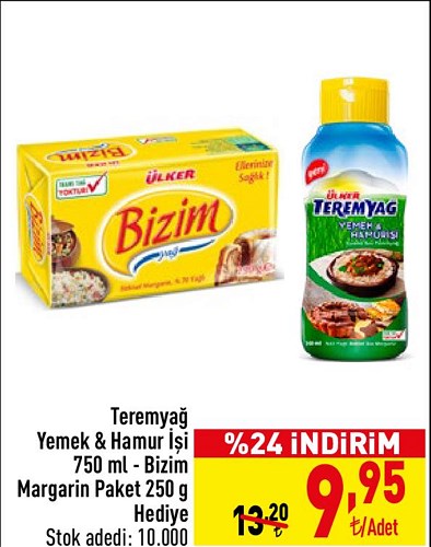 Teremyağ Yemek&Hamur İşi 750 ml+Bizim Margarin Paket 250 g Hediye image