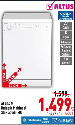 Altus AL404M A+ Bulaşık Makinesi image