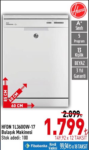 Hoover HFDN 1L3600W-17 A+ Bulaşık Makinesi image