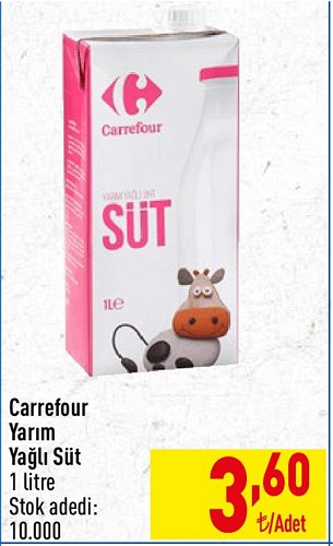 Carrefour Yarım Yağlı Süt 1 l image