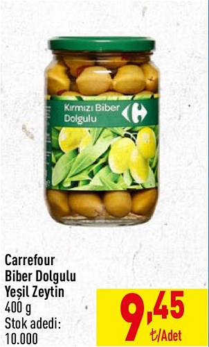 Carrefour Biber Dolgulu Yeşil Zeytin 400 g image