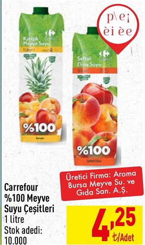 Carrefour %100 Meyve Suyu Çeşitleri 1 l image