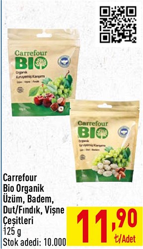 Carrefour Bio Organik Üzüm/Badem/Dut/Fındık/Vişne Çeşitleri 125 g image