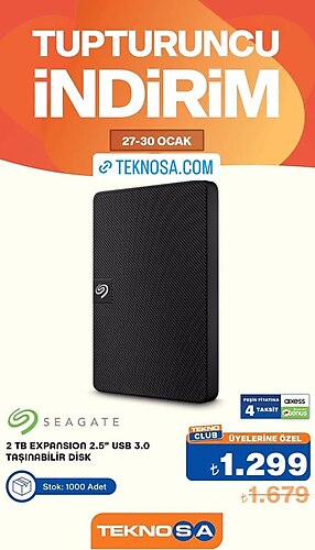 Seagate 2TB Expansion 2.5 inç USB 3.0 Taşınabilir Disk image