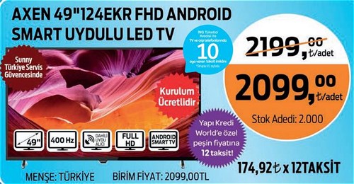 Axen 49" 124 Ekr Fhd Android Smart Uydulu Led Tv image