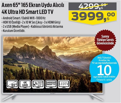 Axen 65" 165 Ekran Uydu Alıcılı 4K Ultra HD Smart LED TV image