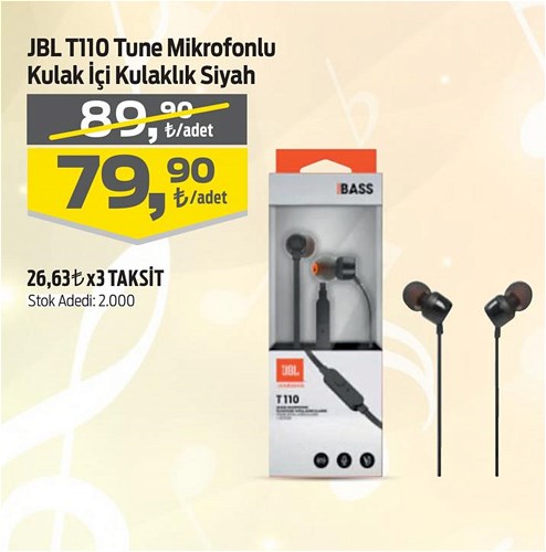 JBL T110 Tune Mikrofonlu Kulak İçi Kulaklık Siyah image