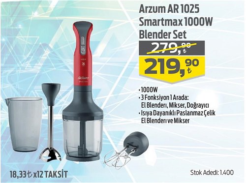 Arzum AR 1025 Smartmax 1000W Blender Set image