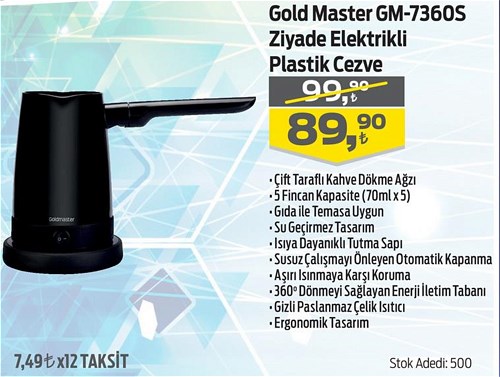 Gold Master GM-7360S Ziyade  Elektrikli Plastik Cezve image