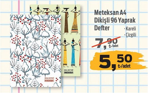 Meteksan A4 Dikişli 96 Yaprak Defter image