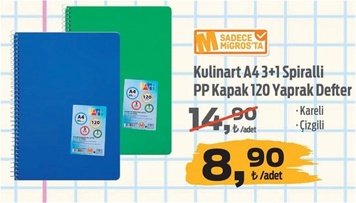 Kulinart A4 3+1 Spiralli PP Kapak 120 Yaprak Defter image