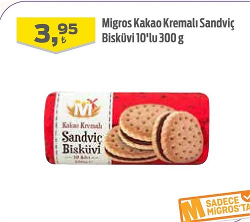 Migros Kakao Kremalı Sandviç Bisküvi 10'lu 300 g image