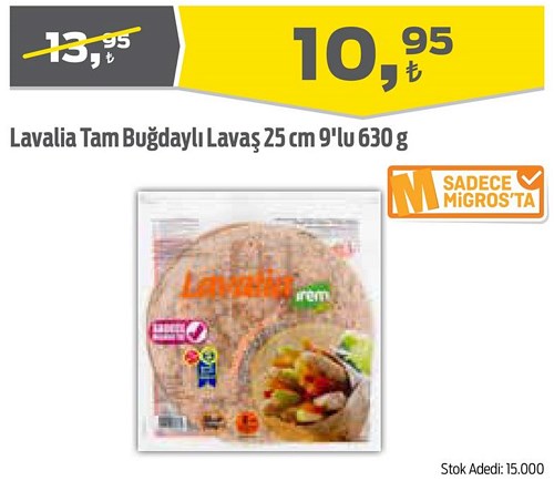 Lavalia Tam Buğdaylı Lavaş 25 cm 9'lu 630 g image