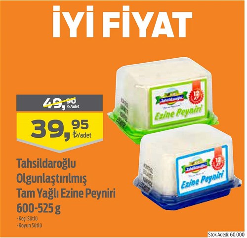 Tahsildaroğlu Olgunlaştırılmış Tam Yağlı Ezine Peyniri 600-525 g image