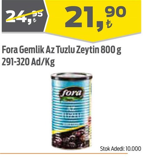 Fora Gemlik Az Tuzlu Zeytin 800 g 291-320 Ad/Kg image