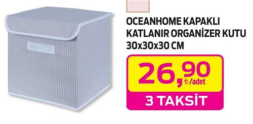 Oceanhome Kapaklı Katlanır Organizer Kutu 30x30x30 cm image