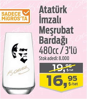 Lav Atatürk İmzalı Meşrubat Bardağı 480 cc/3'lü image