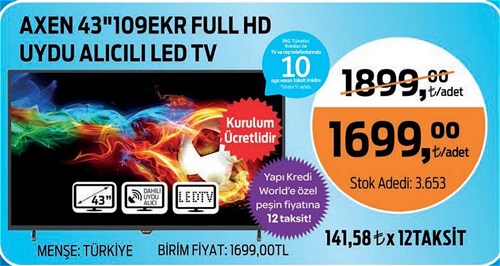 Axen 43" 109 Ekran Full HD Uydu Alıcılı Led Tv image